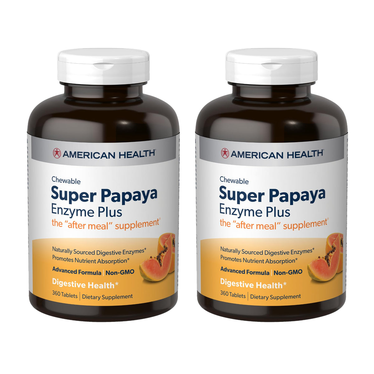 American Health Super Papaya Enzyme Plus 360 comprimés à mâcher, vue de face