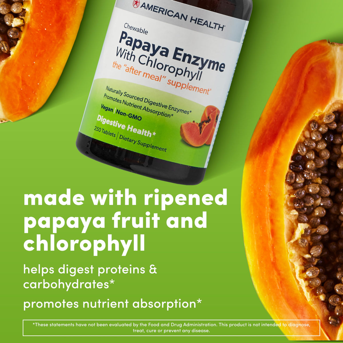 American Health Tablettes à Mâcher Enzymes de Papaye - Comprimés sur une surface blanche