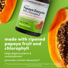 American Health Tablettes à Mâcher Enzymes de Papaye - Comprimés sur une surface blanche