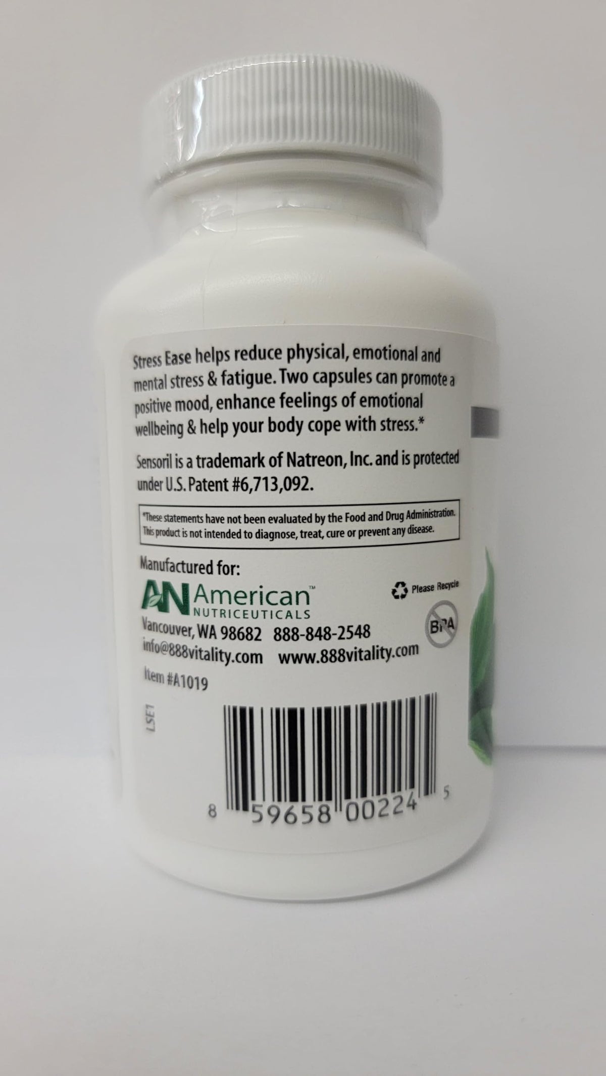 American Nutriceuticals Stress Ease capsules on a table