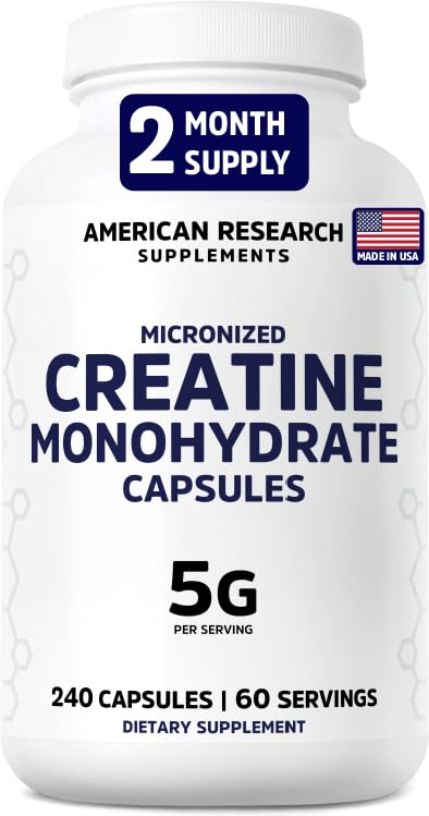 American Research Supplements créatine monohydrate 5g capsules front view