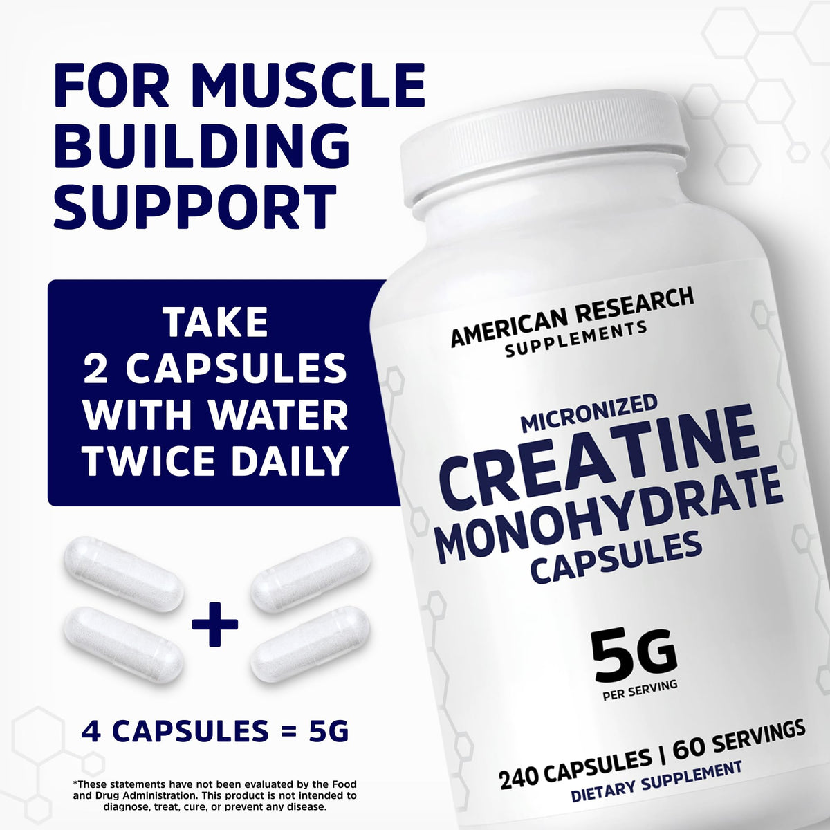 American Research Supplements créatine monohydrate capsules in hand