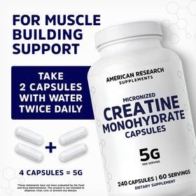 American Research Supplements créatine monohydrate capsules in hand