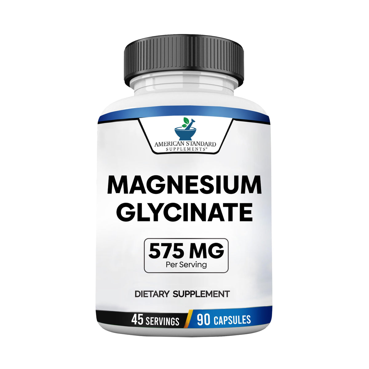 American Standard Supplements Magnésium Glycinate 575 mg 90 capsules végétales devant un fond blanc