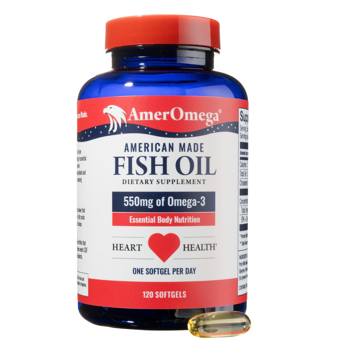 AmerOmega Huile de Poisson Omega-3 550mg capsule front view