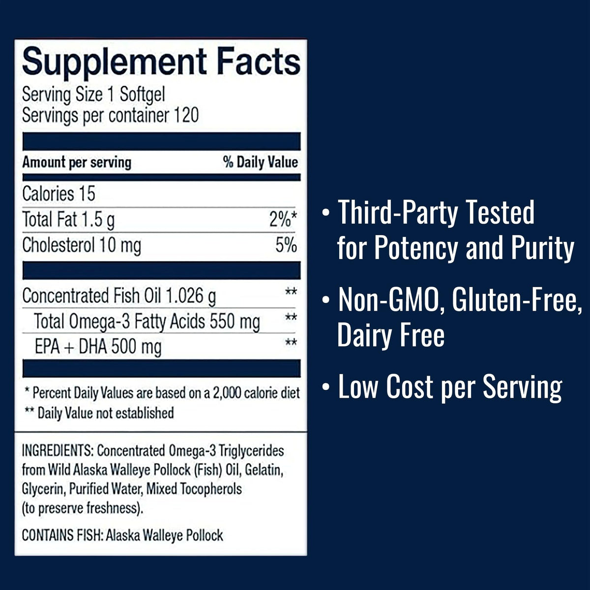 AmerOmega packaging de l'huile de poisson Omega-3 550mg