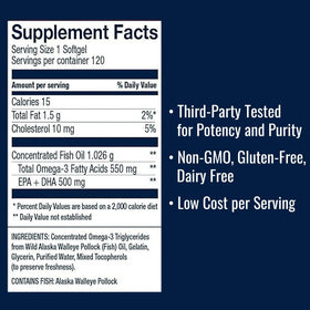 AmerOmega packaging de l'huile de poisson Omega-3 550mg