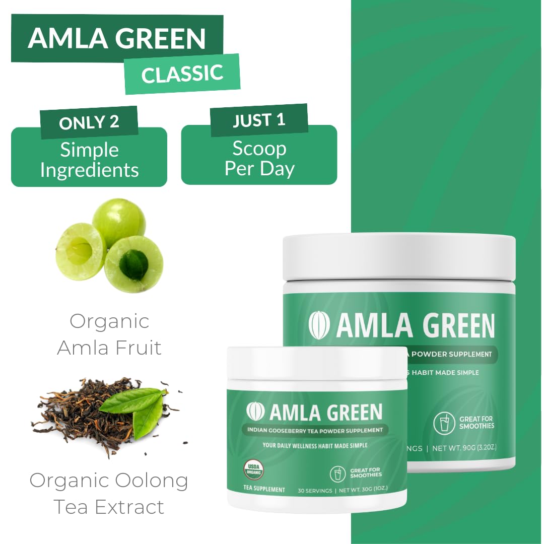 Amla Green Poudre d'Amla 20X dans un bol avec smoothie