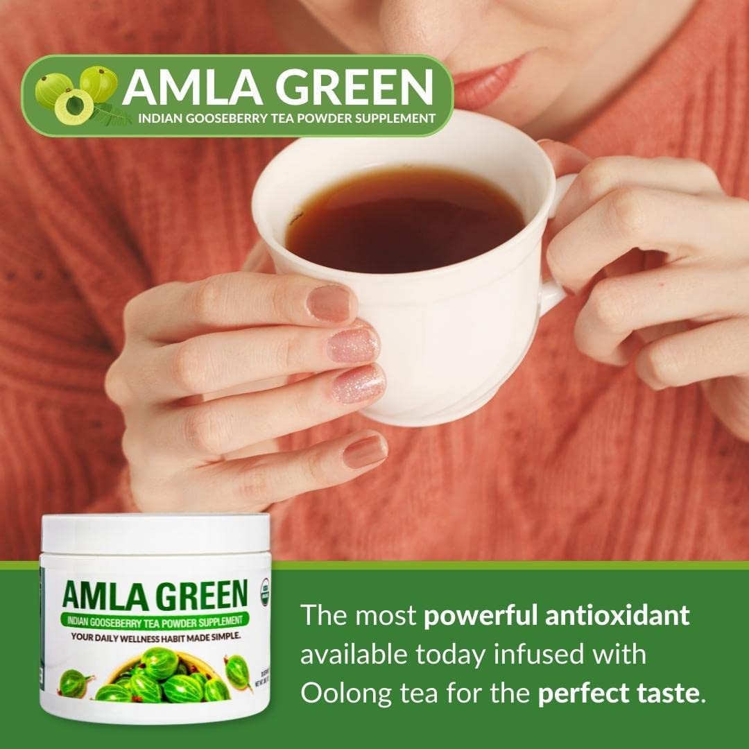 Amla Green Poudre d'Amla 20X sur une table en bois