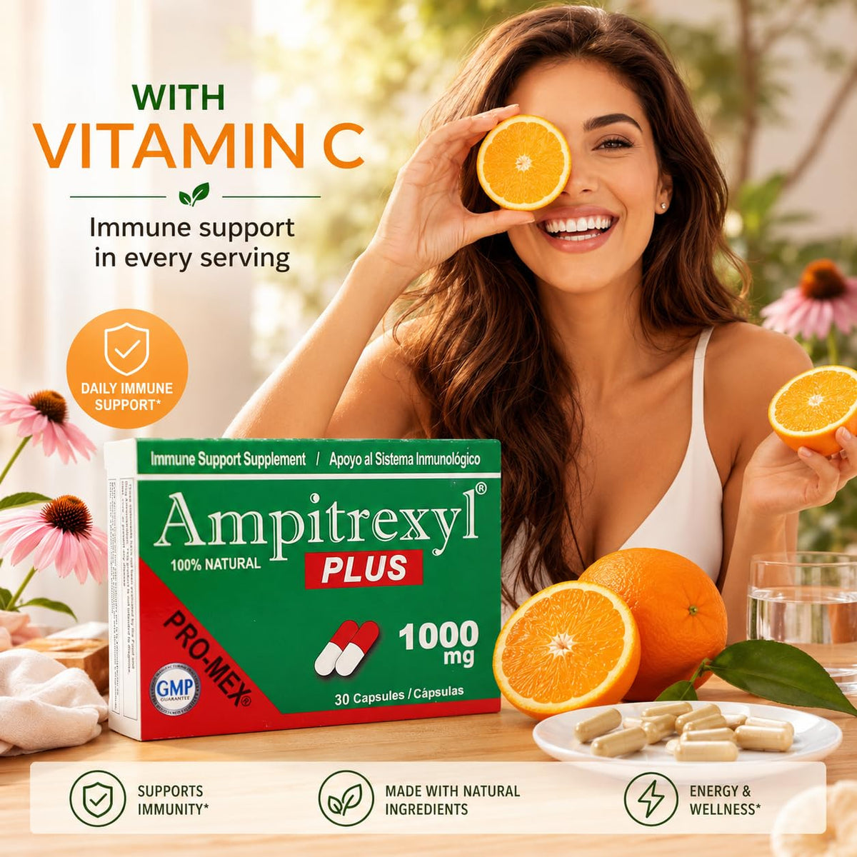 Ampitrexyl Plus Antioxydantes 1000 mg, capsules végétales en gros plan