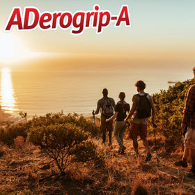 Ampoule ADEROGRIP-A sur une table avec un verre d'eau
