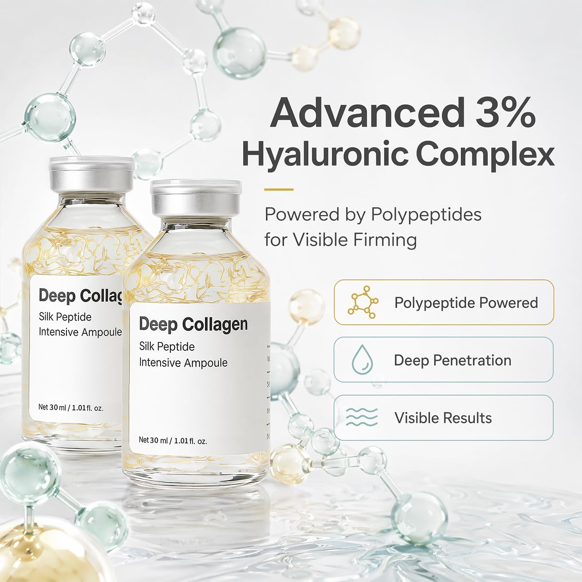 Ampoule de collagène peptidique Nexalyn avec zoom sur la texture