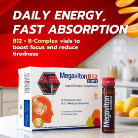Ampoule de Megaviton B12 liquide, vue de près