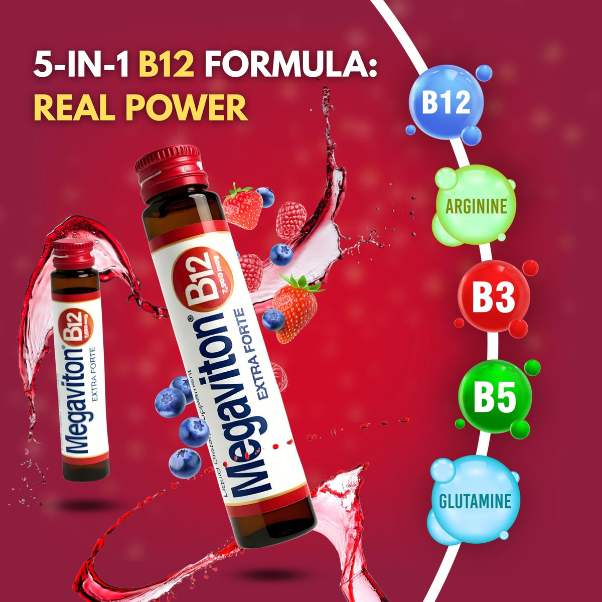 Ampoule liquide Megaviton B12 Extra Forte sur fond blanc