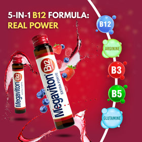Ampoule liquide Megaviton B12 Extra Forte sur fond blanc