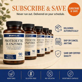 AMVILAB Compléments Alimentaires Multi-Enzymes 90 Capsules sur une table