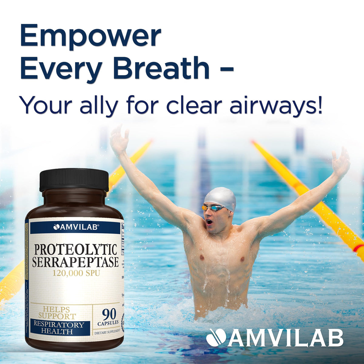 AMVILAB Nattokinase Serrapeptase 120 000 SPU capsules ouvertes sur une surface