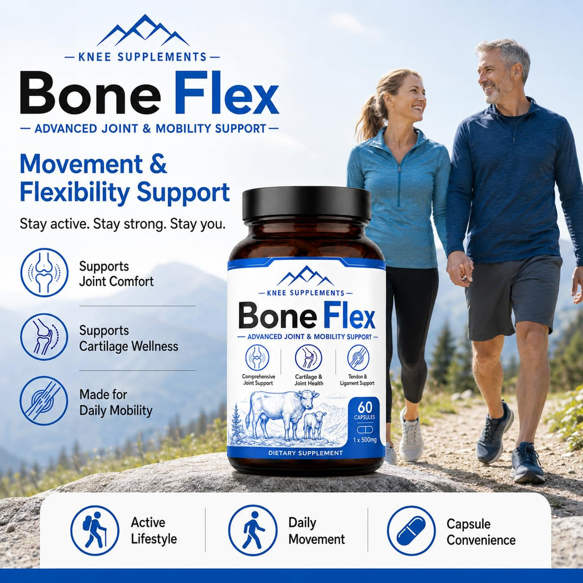 Amvora BoneFlex Capsules affichant les dimensions de l'emballage