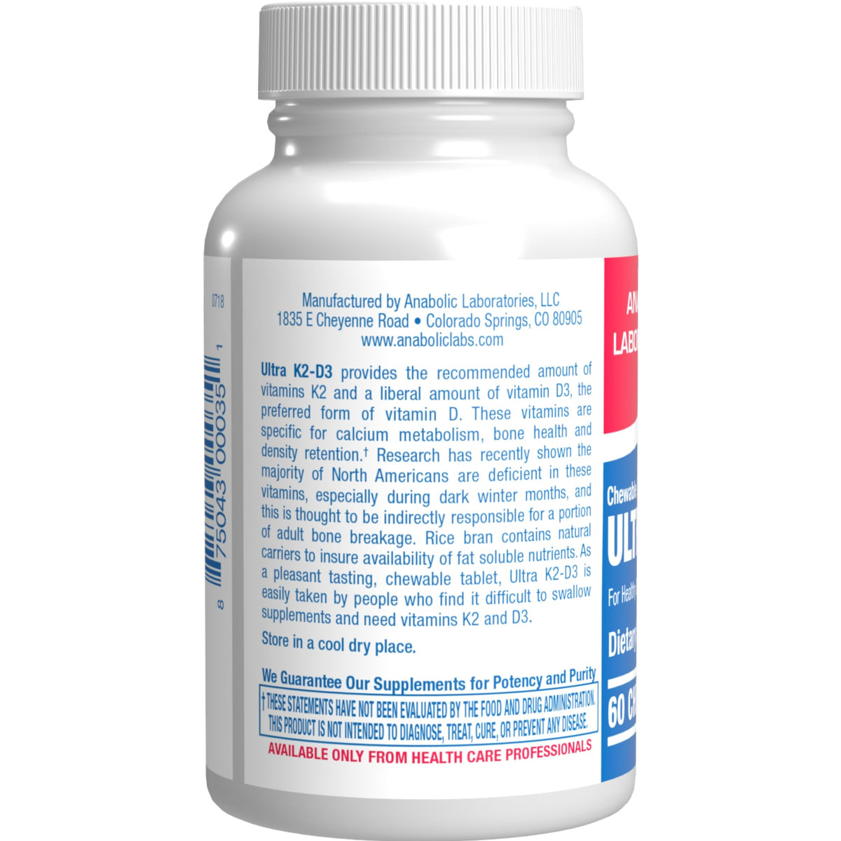 Anabolic Laboratories Complément Alimentaire D3 K2 2000UI 60 Comprimés à Mâcher emballage