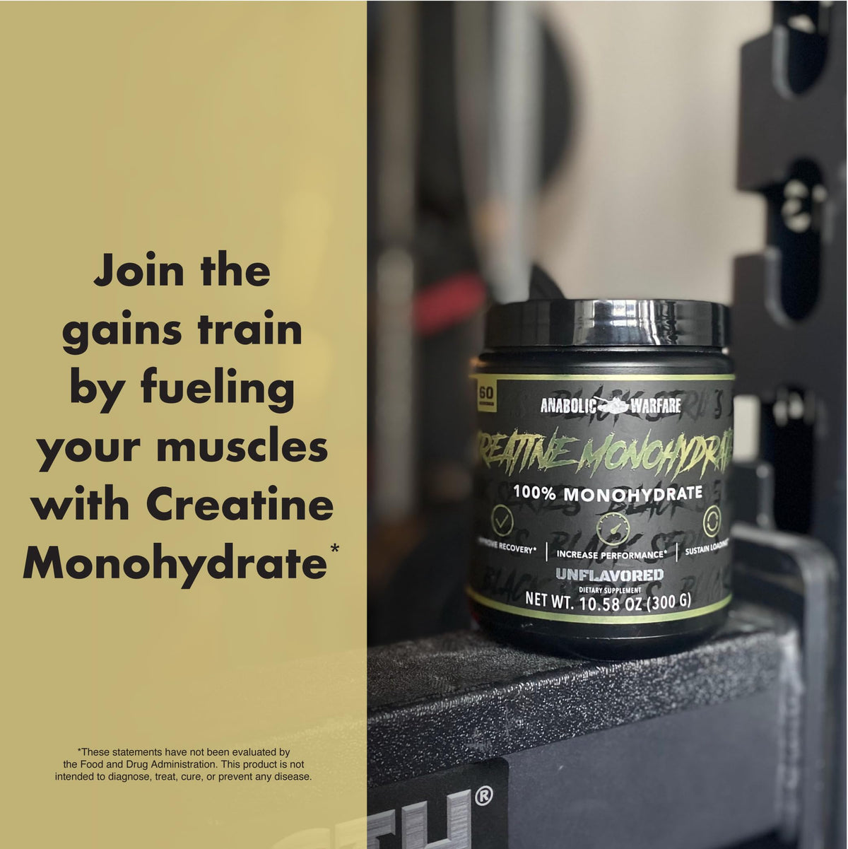 Anabolic Warfare Créatine Monohydrate 358g à côté d'autres suppléments