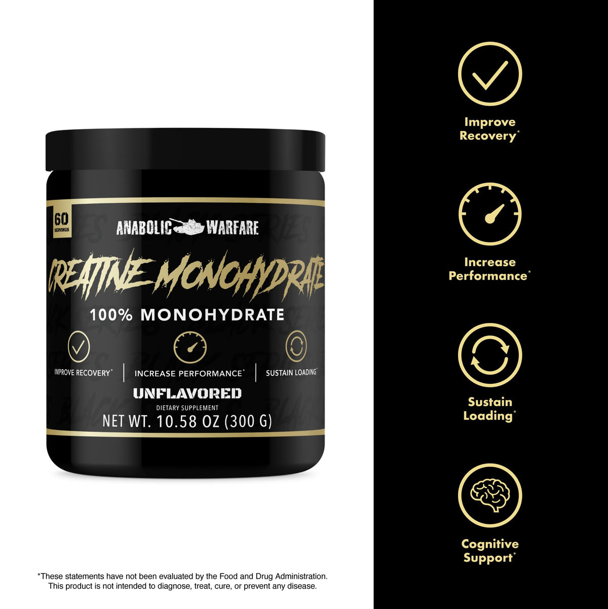 Anabolic Warfare Créatine Monohydrate 358g en poudre dans un verre
