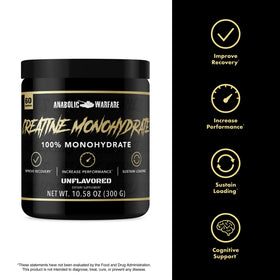 Anabolic Warfare Créatine Monohydrate 358g en poudre dans un verre