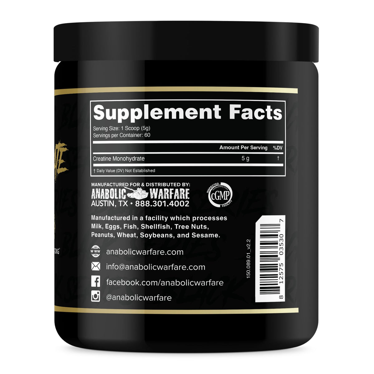 Anabolic Warfare Créatine Monohydrate 358g étiquette