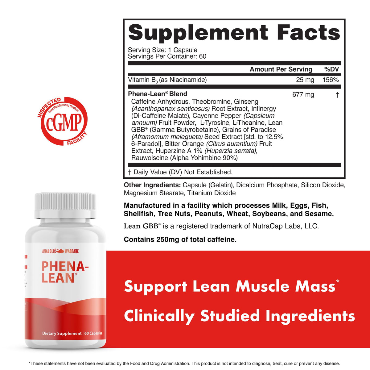 Anabolic Warfare Phena-Lean 60 capsules avec verre d'eau