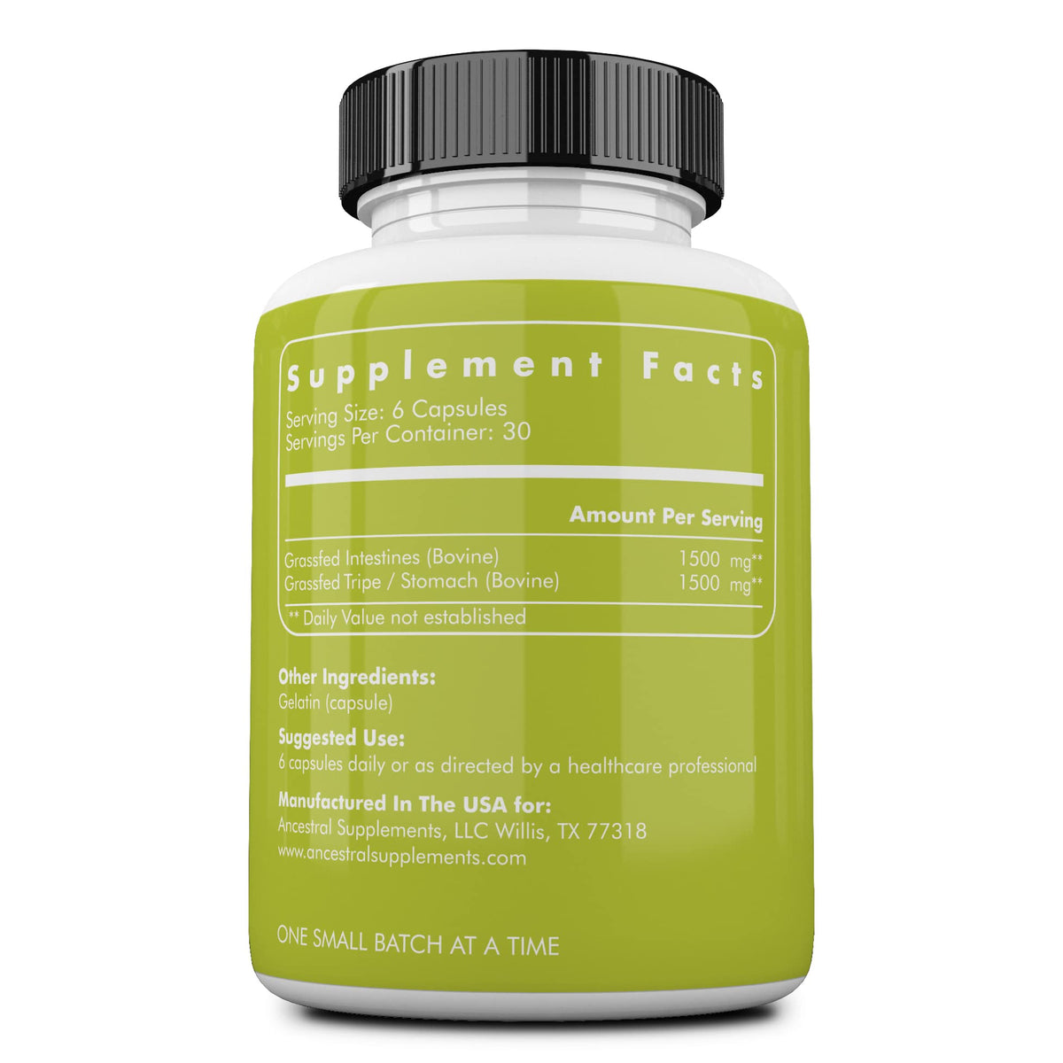 Ancestral Supplements Capsules d'Intestins de Bœuf - étiquette et dosage