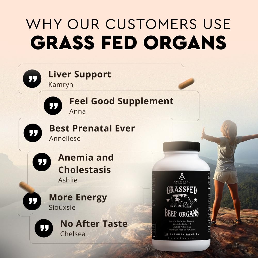 Ancestral Supplements Complément Alimentaire Organes de Boeuf 180 Capsules avec d'autres produits