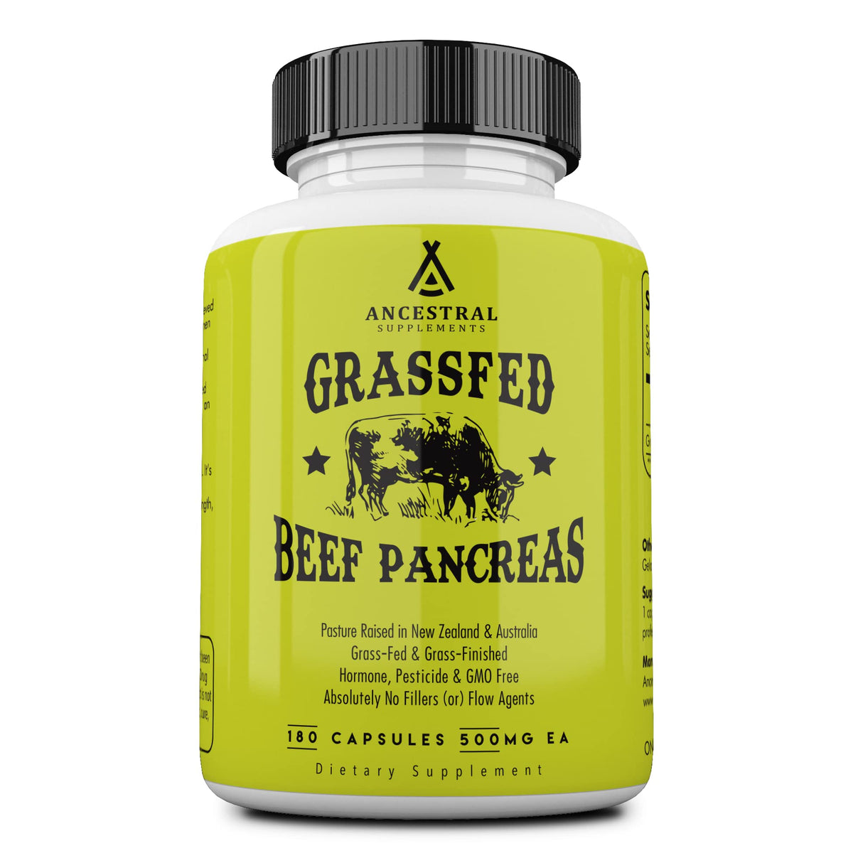 Ancestral Supplements Complément Alimentaire Pancréas Bovin 500mg - Flacon avant