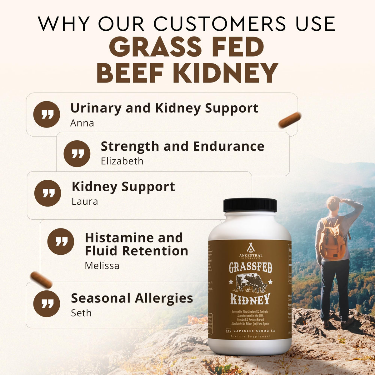 Ancestral Supplements Rein Boeuf 3000mg produits avec ingrédients