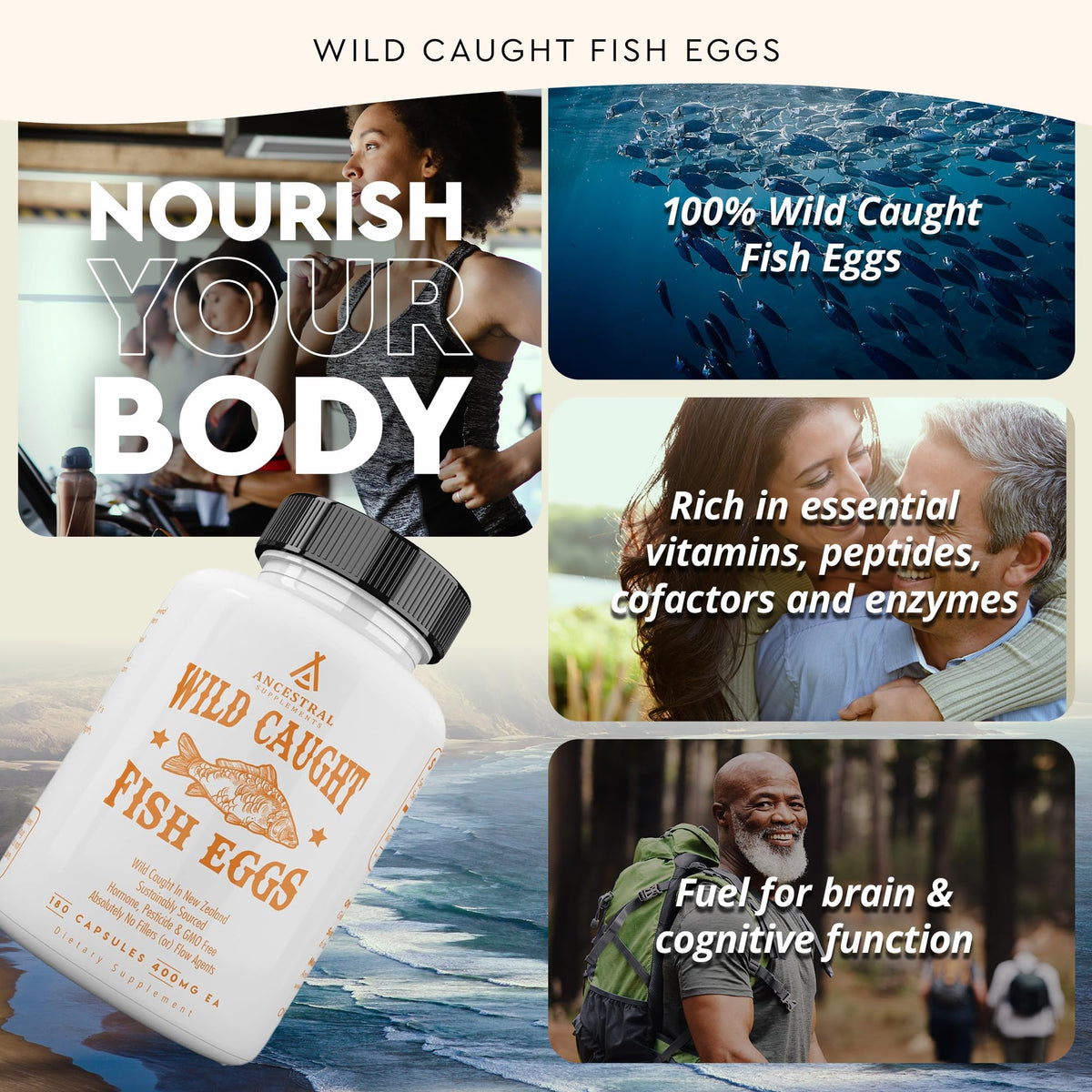 Ancestral Supplements Œufs de Poisson Sauvage, gélules sur fond blanc