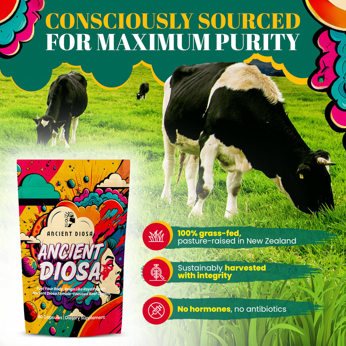 ANCIENT DIOSA Complément Alimentaire Foie de Boeuf 338mg - étiquette détaillée