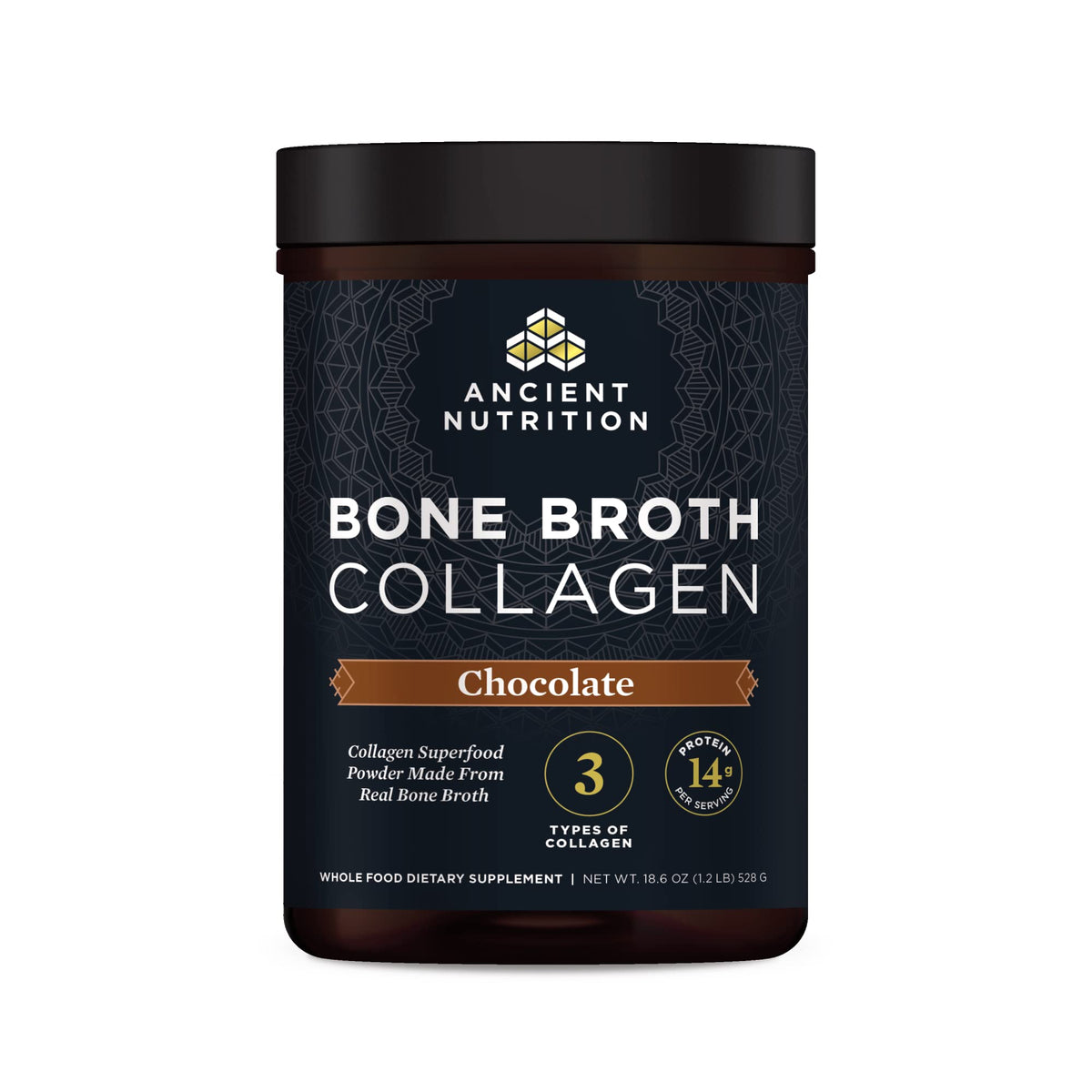 Ancient Nutrition Collagène Peptides de Bouillon d'Os Chocolat 640g vue avant