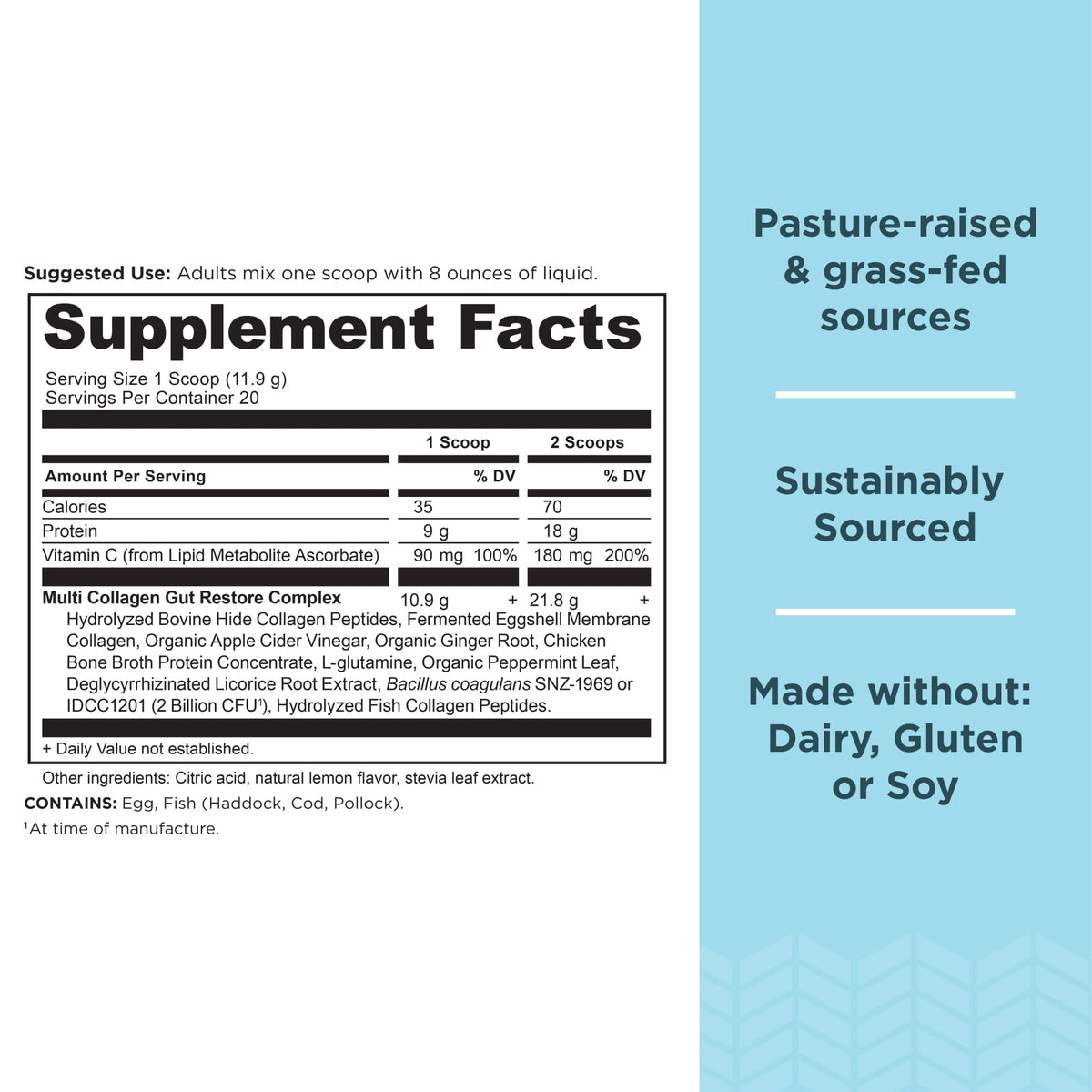 Ancient Nutrition Gut Restore Multi Collagen Protein 308g scoop with powder