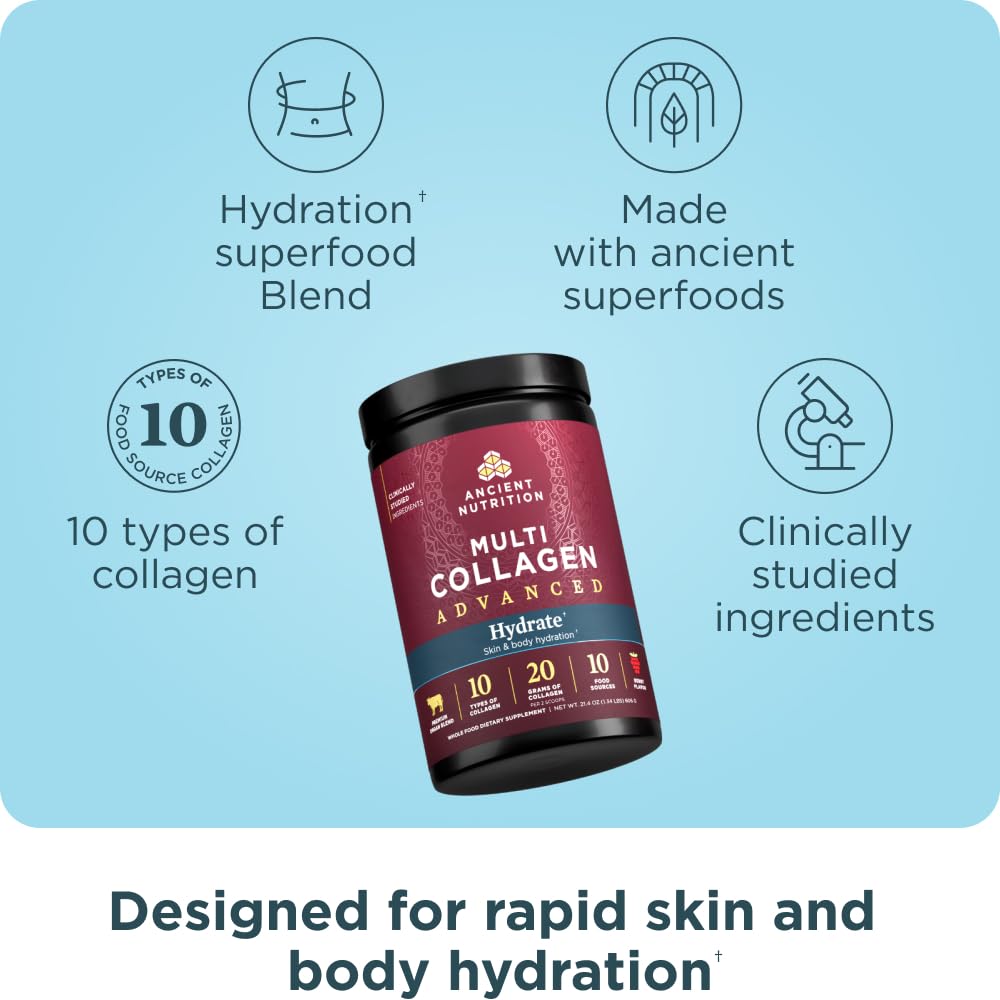 Ancient Nutrition Multi Collagen Advanced Hydrate 581g vue arrière