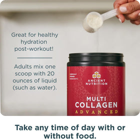 Ancient Nutrition Multi Collagen Advanced Hydrate 590g sur une table en bois