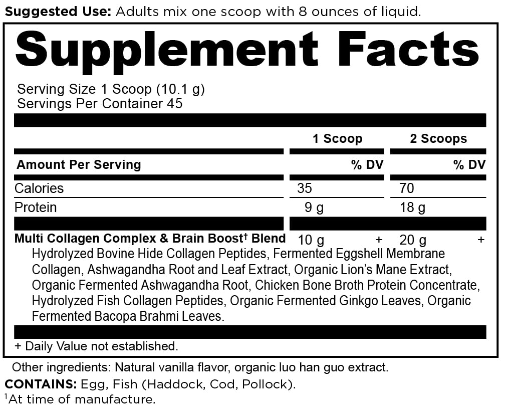Ancient Nutrition Multi Collagen Peptides 558g ingrédients en gros plan