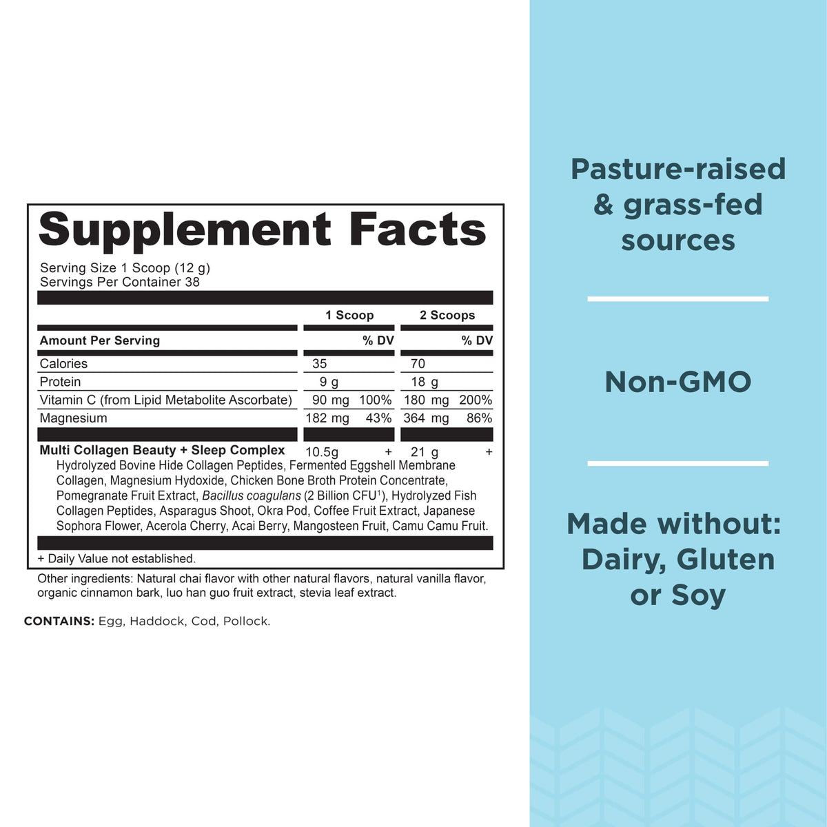 Ancient Nutrition Multi Collagen Peptides 572g - étiquette avec ingrédients