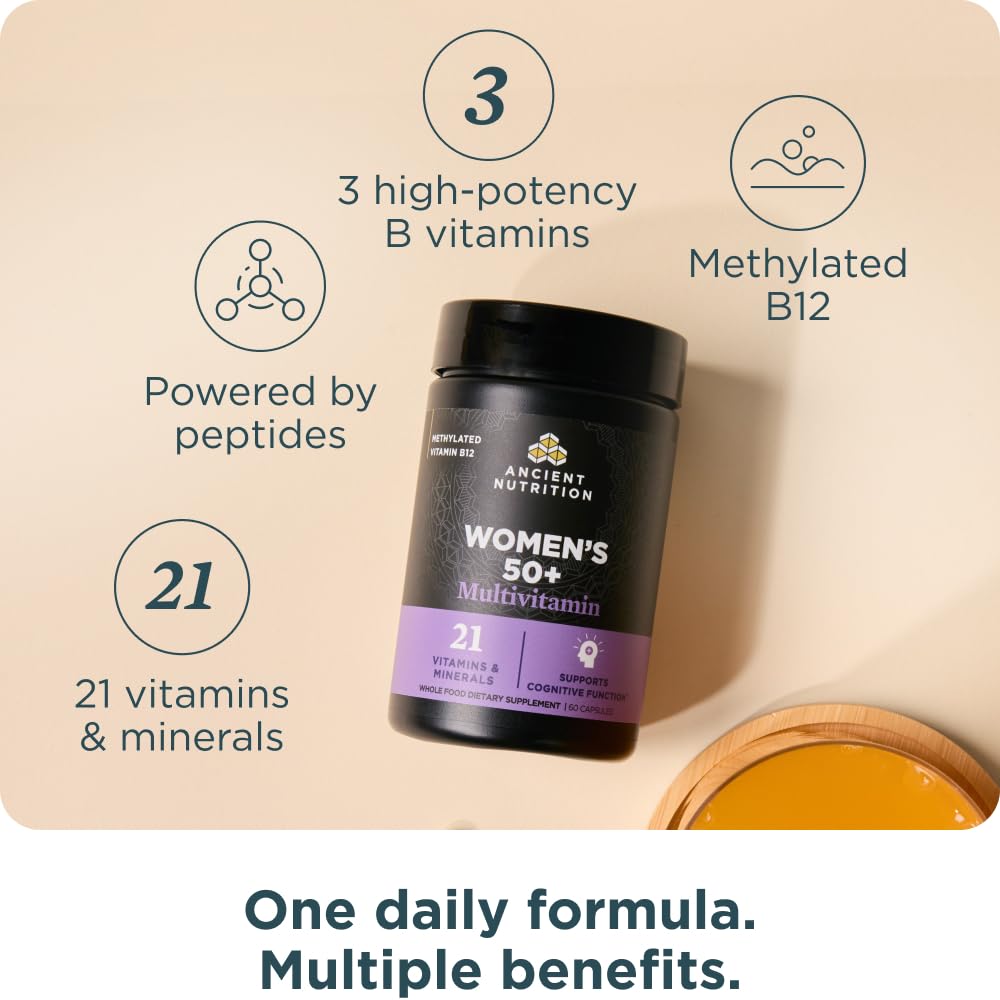 Ancient Nutrition Multivitamine Femme 50+ 150g côté avec étiquette