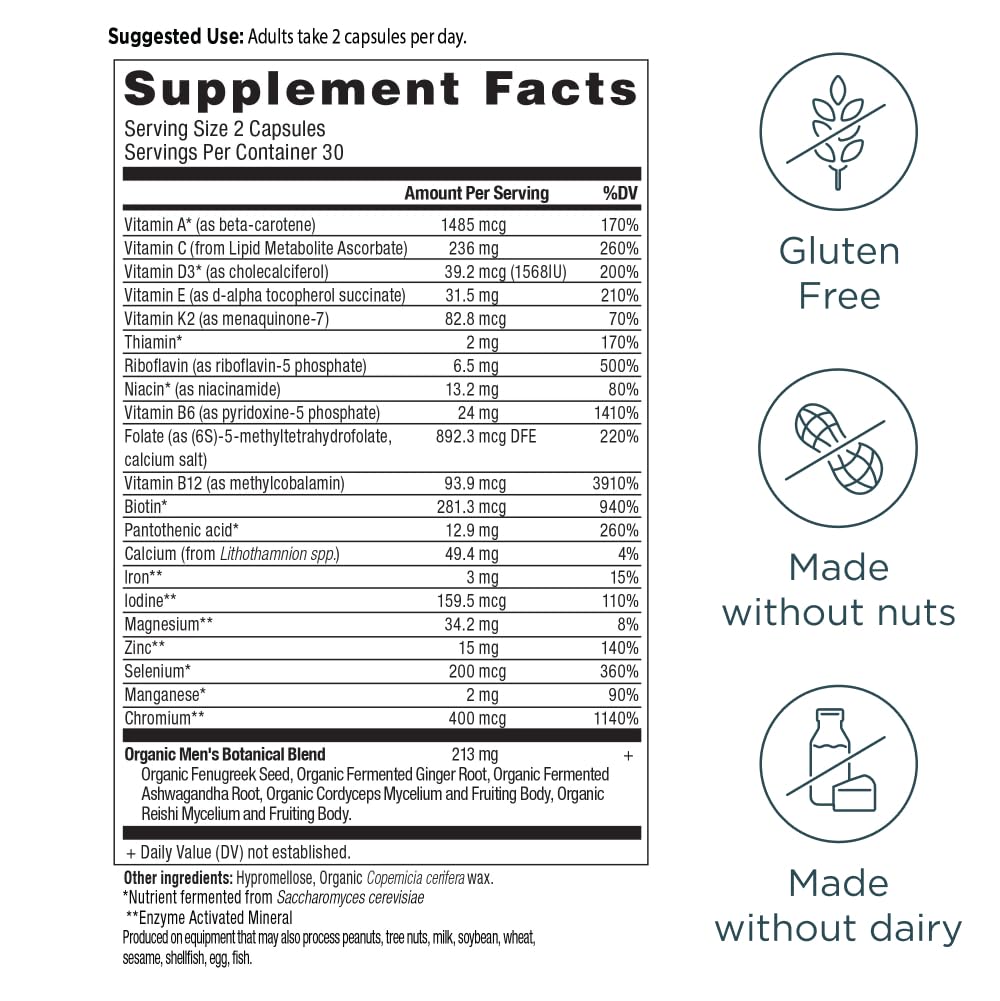 Ancient Nutrition Multivitamine Methylée Fermentée pour Hommes, capsules à l'intérieur
