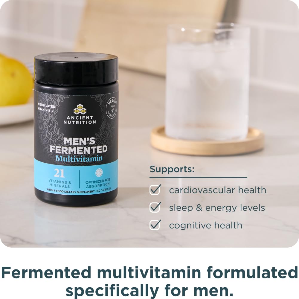 Ancient Nutrition Multivitamine Methylée Fermentée pour Hommes, contenant ouvert