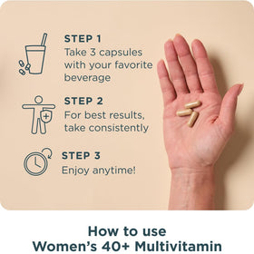 Ancient Nutrition Multivitamine Methylée pour Femmes 40+ prise avec de l'eau