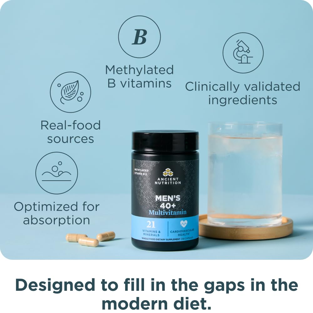 Ancient Nutrition Multivitamines 40+, côté de la boîte