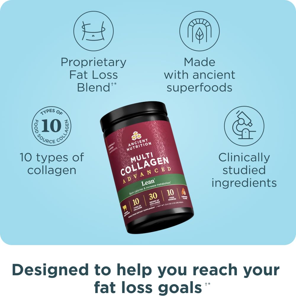 Ancient Nutrition Peptides de Collagène Hydrolysé Avancé 549g poudre dans une cuillère