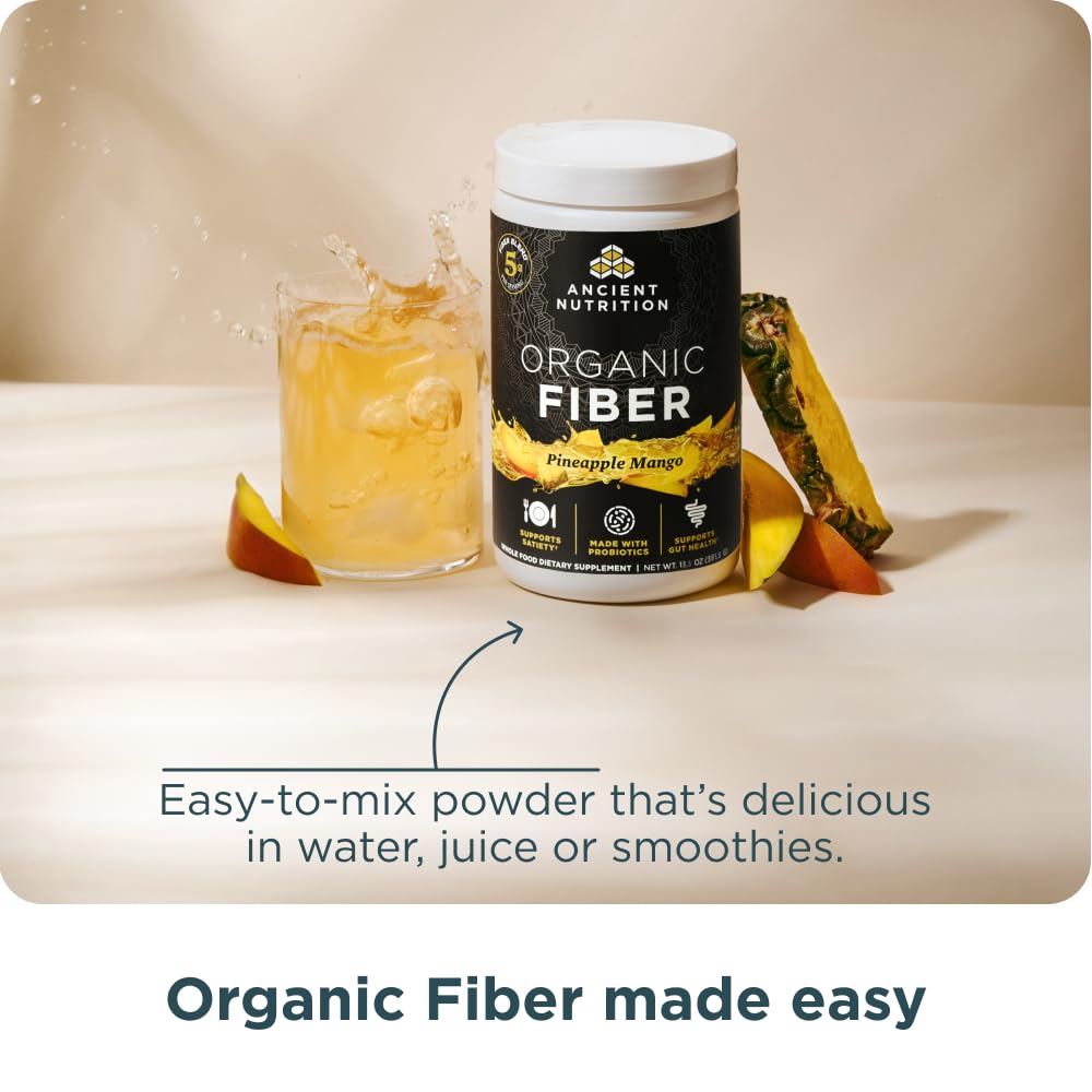 Ancient Nutrition Poudre de Fibre Acacia Bio 458g Ananas Mangue dans un verre d'eau