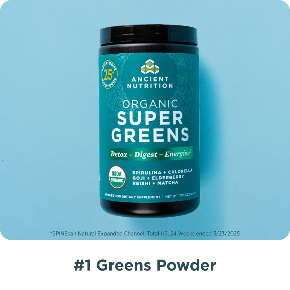 Ancient Nutrition Poudre de Super Greens Bio 322g emballage