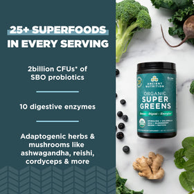 Ancient Nutrition Poudre de Super Greens Bio 322g en préparation avec de l'eau