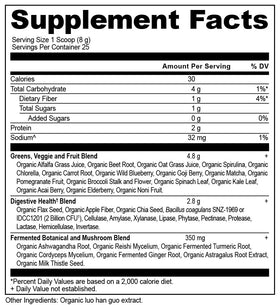 Ancient Nutrition Poudre de Super Greens Bio 322g sur une table